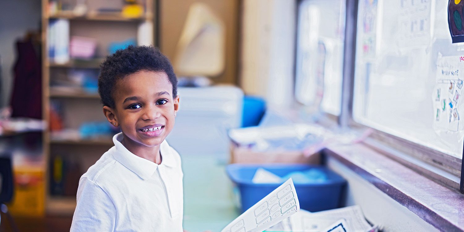 Smiling student in the classroom